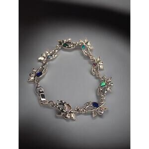 Silvertone Angel Link Bracelet Box Clasp 7 Inch Multicolor Enamel